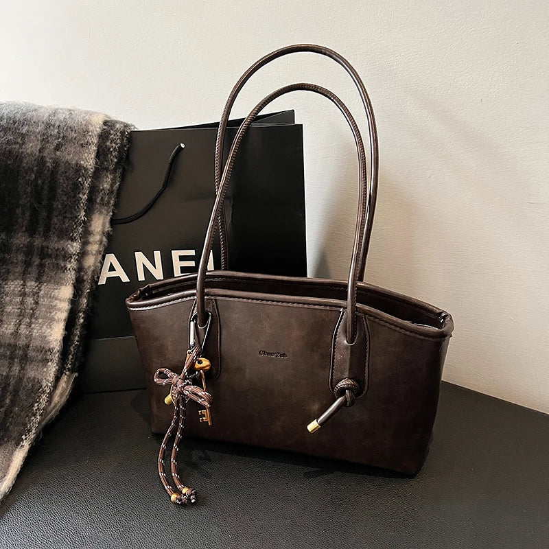 Winter PU Leather Shoulder Bags for Women Y2K Hot Female Crossbody Bag Lady Luxury Handbags and Purses Retro Tote Top-handle Bag