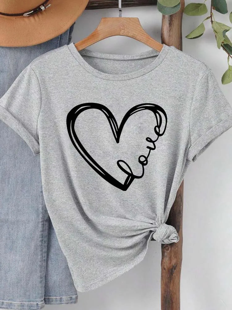 Love Heart Graphic Print Short Sleeve T-Shirt