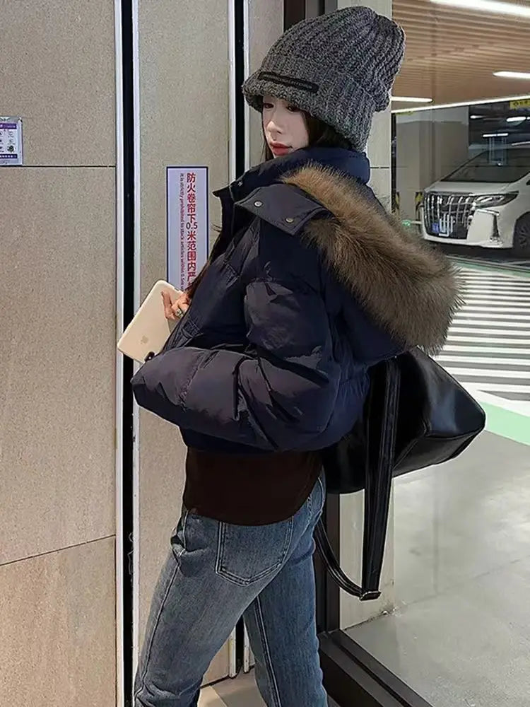 Hooded Fur Collar Warm Jacket