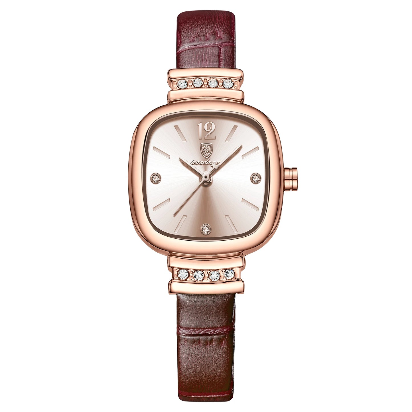 Luxury Square Leather Quartz Wrist Watch with Crystal Accents