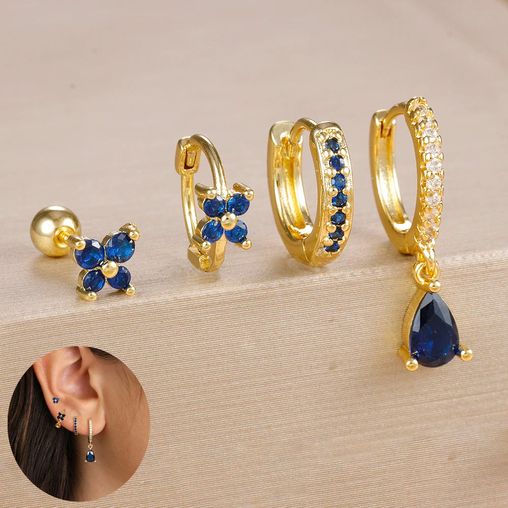 4-Piece Stainless Steel Zircon Huggie Hoop Earrings Set for Women