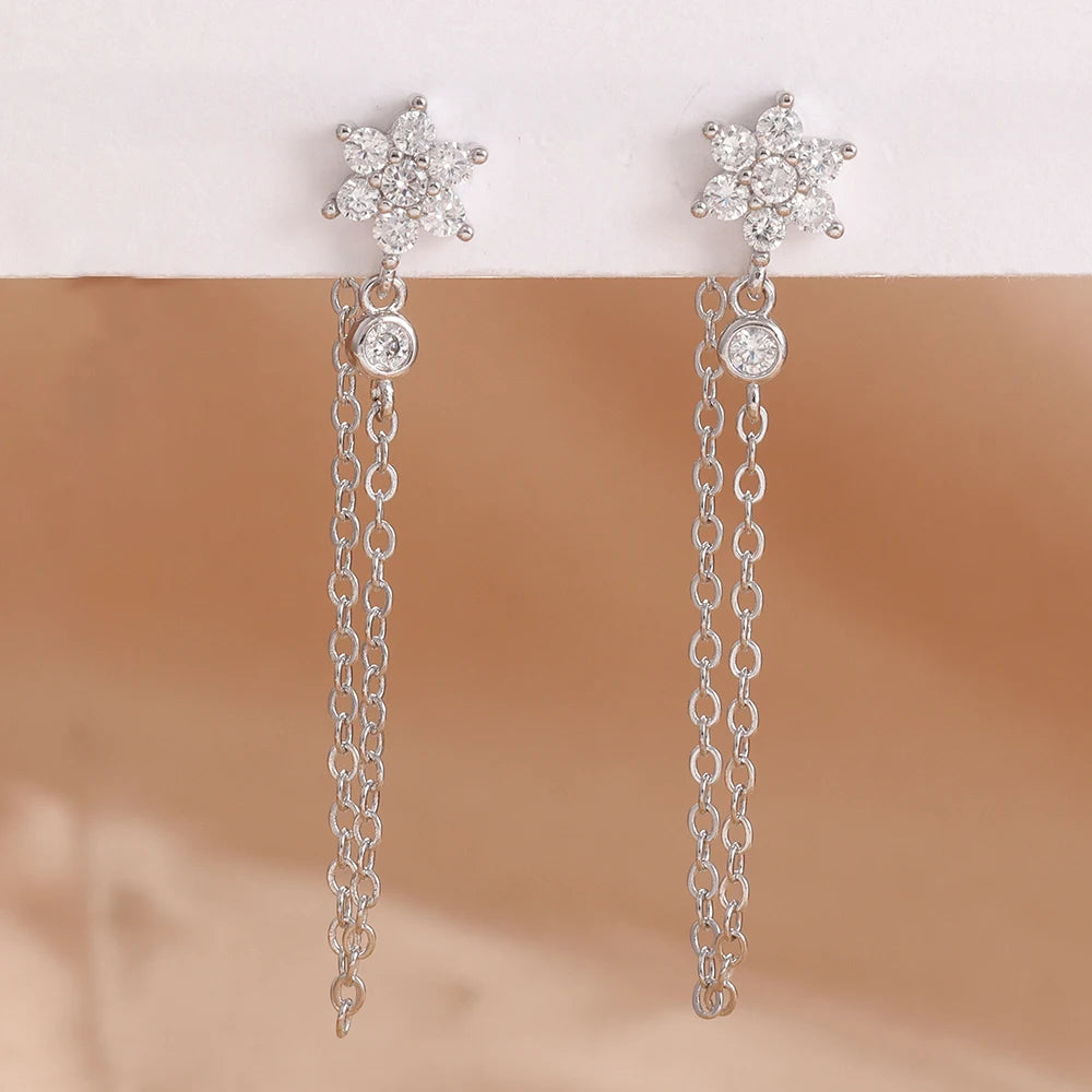 Luxury Stainless Steel Star Dangle Earrings with Sparkling Zircon