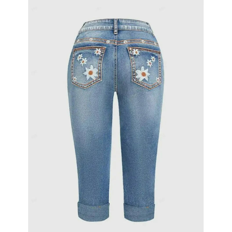 Premium High-Waist Stretch Denim Capri Jeans with Slim Fit