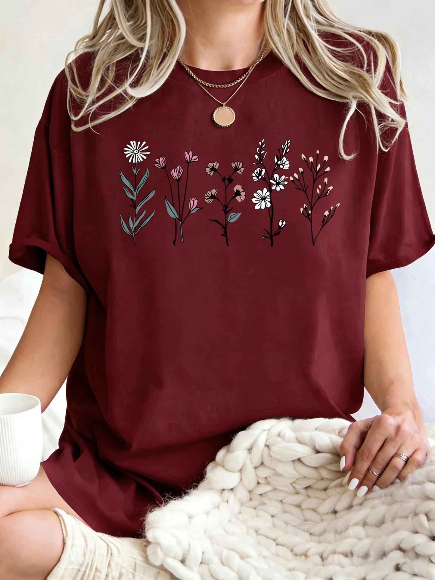 Floral Print Loose Fit Short Sleeve T-Shirt