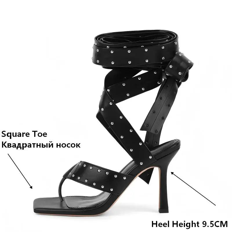 Square Toe Lace-Up Gladiator High Heel Sandals