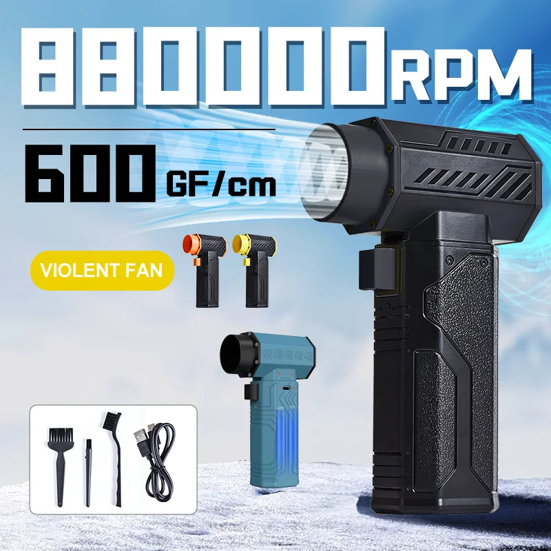 880000RPM Turbo Jet Blower with 10000mAh Battery, 70m/s Airflow for Car Drying, Dust Removal & Leaf Blowing