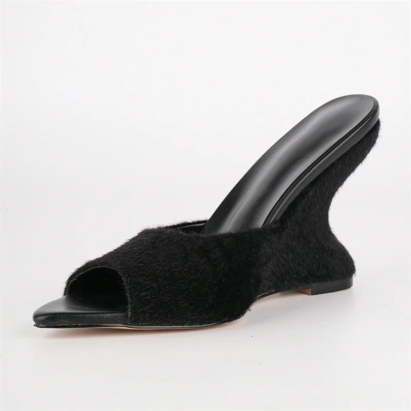 Open Toe Slip-On Wedge Mule Sandals
