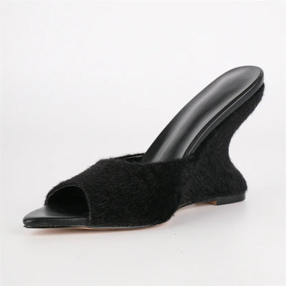 Open Toe Slip-On Wedge Mule Sandals