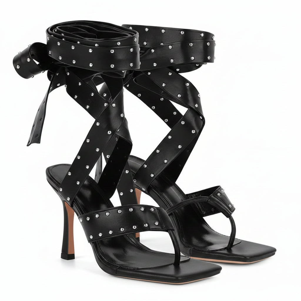 Square Toe Lace-Up Gladiator High Heel Sandals