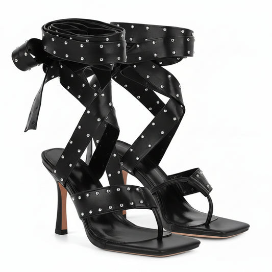 Square Toe Lace-Up Gladiator High Heel Sandals