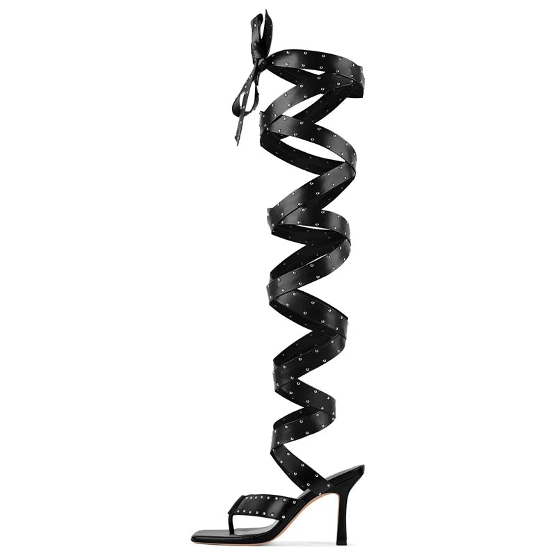 Square Toe Lace-Up Gladiator High Heel Sandals
