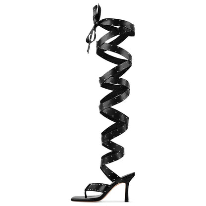Square Toe Lace-Up Gladiator High Heel Sandals