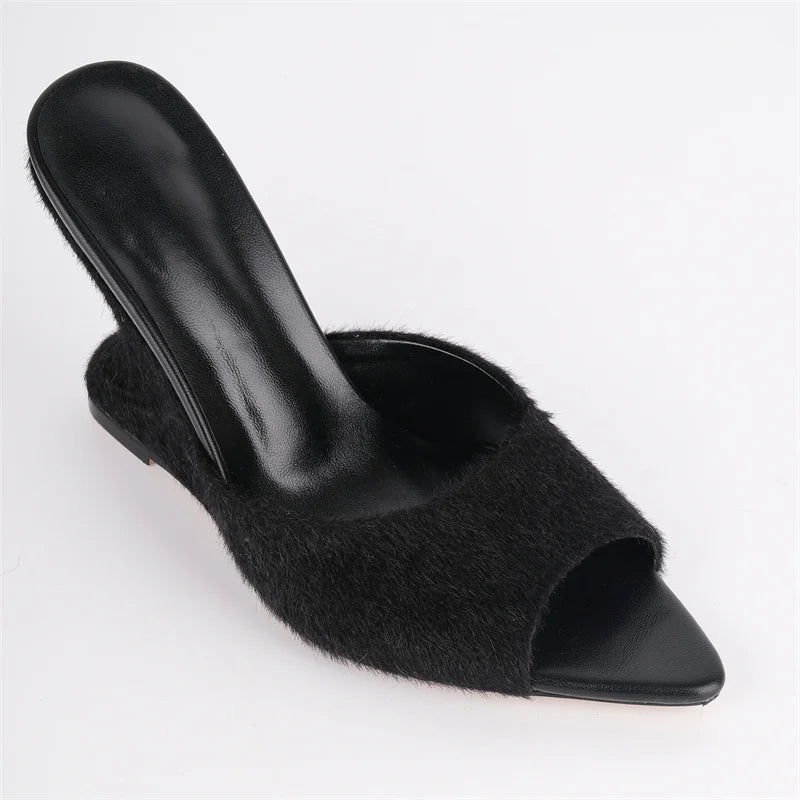 Open Toe Slip-On Wedge Mule Sandals