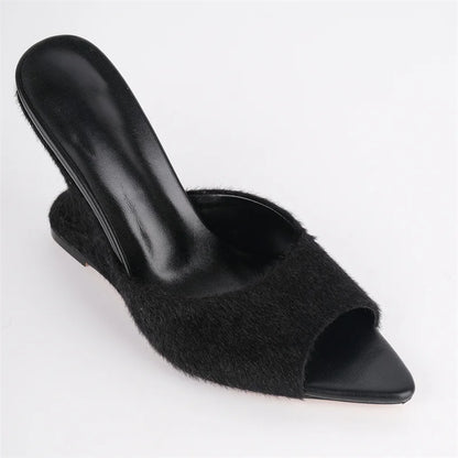 Open Toe Slip-On Wedge Mule Sandals