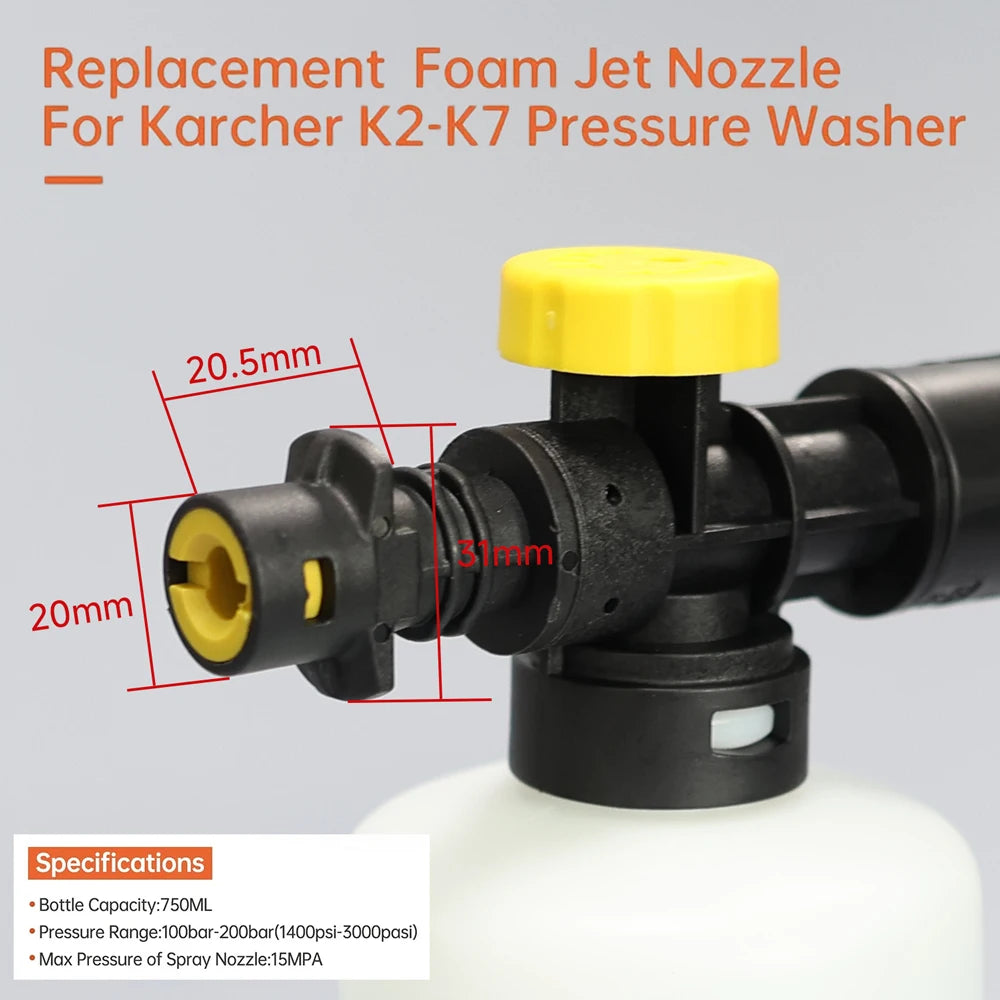 Adjustable Snow Foam Cannon Kit for K2–K7 Pressure Washers with Foam Lance & Car Wash Nozzle