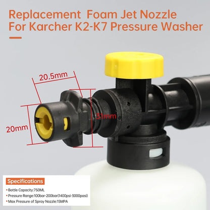 Adjustable Snow Foam Cannon Kit for K2–K7 Pressure Washers with Foam Lance & Car Wash Nozzle
