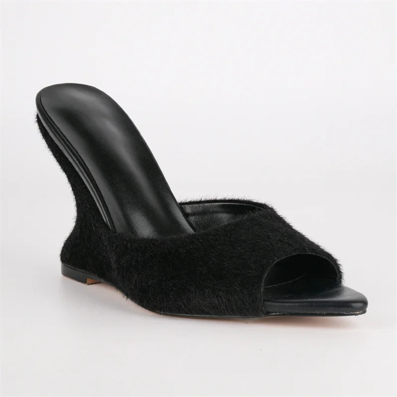 Open Toe Slip-On Wedge Mule Sandals