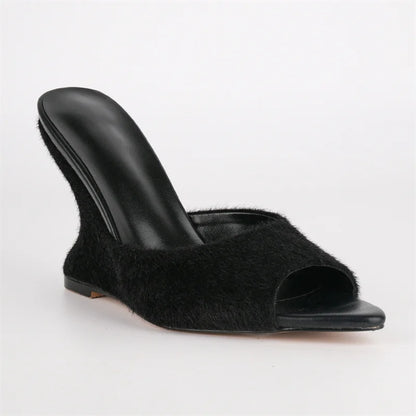 Open Toe Slip-On Wedge Mule Sandals