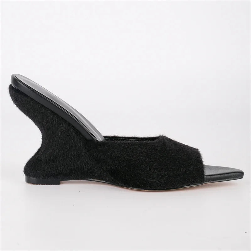 Open Toe Slip-On Wedge Mule Sandals