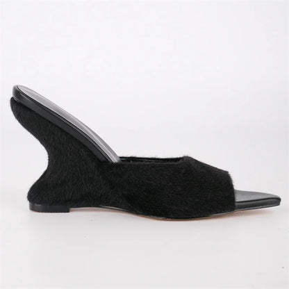Open Toe Slip-On Wedge Mule Sandals