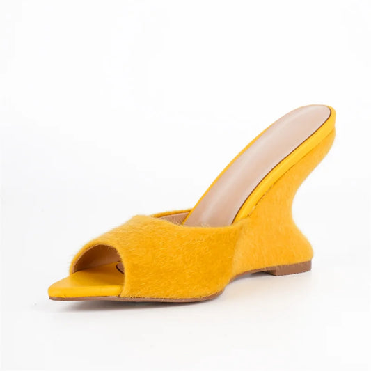 Open Toe Slip-On Wedge Mule Sandals