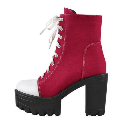 Premium Platform Lace-Up Chunky Heel Ankle Boots
