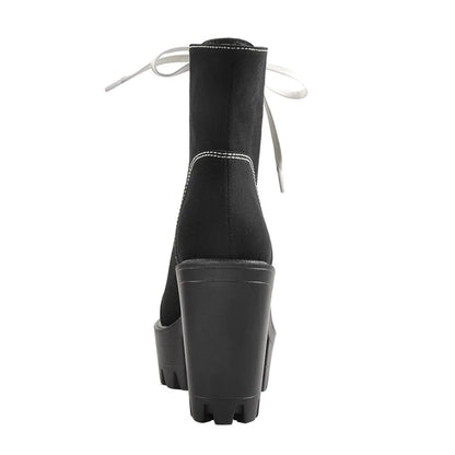 Premium Platform Lace-Up Chunky Heel Ankle Boots