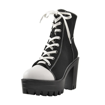 Premium Platform Lace-Up Chunky Heel Ankle Boots
