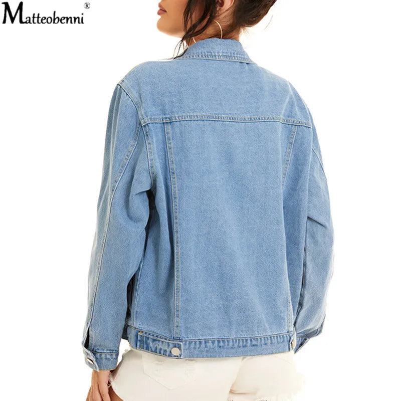 Autumn Womens Denim Jacket Fashion Casual New Jeans Jackets Lady Vintage Loose Washed Distressed Long Sleeve Winter Jeans Coats