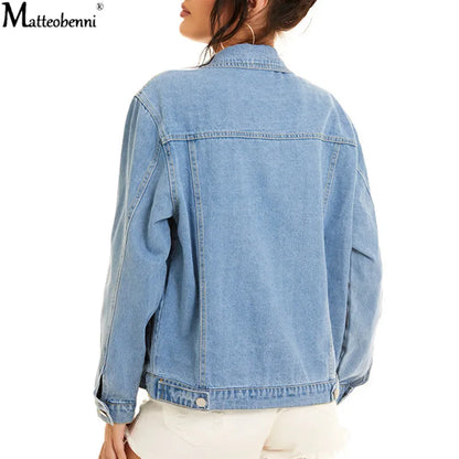Autumn Womens Denim Jacket Fashion Casual New Jeans Jackets Lady Vintage Loose Washed Distressed Long Sleeve Winter Jeans Coats