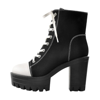 Premium Platform Lace-Up Chunky Heel Ankle Boots