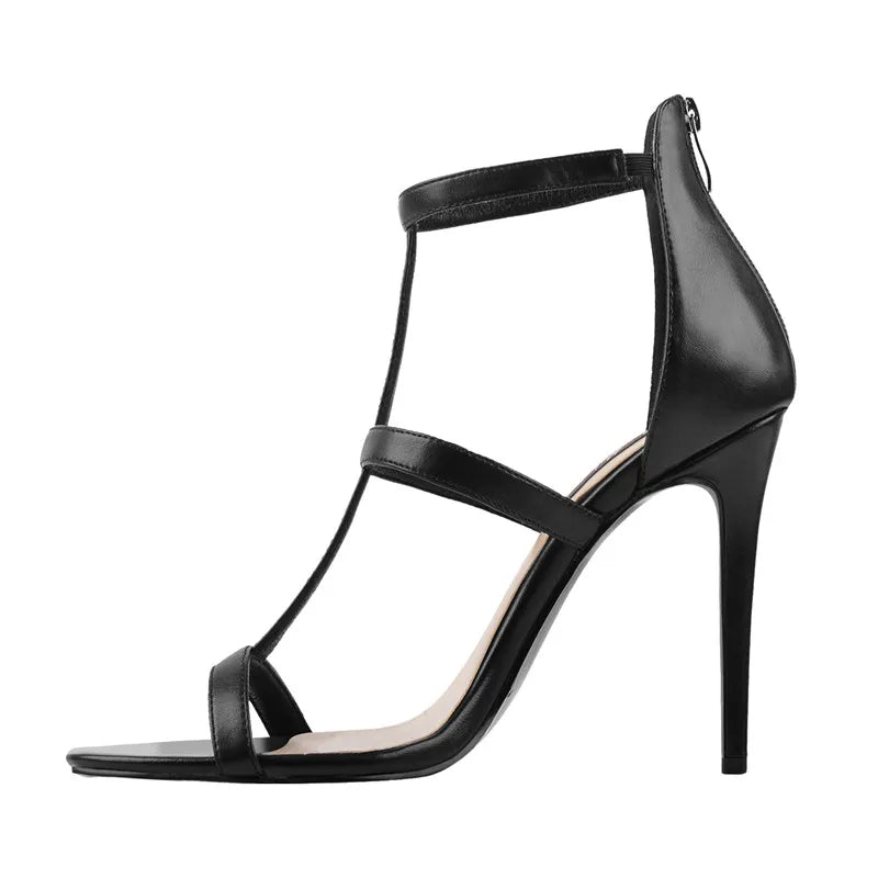 Premium T-Strap Open Toe Stiletto Heel Sandals