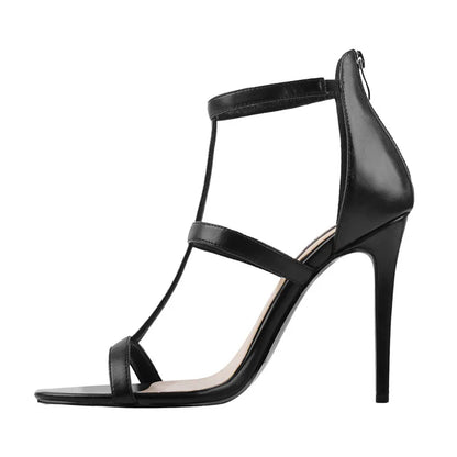 Premium T-Strap Open Toe Stiletto Heel Sandals