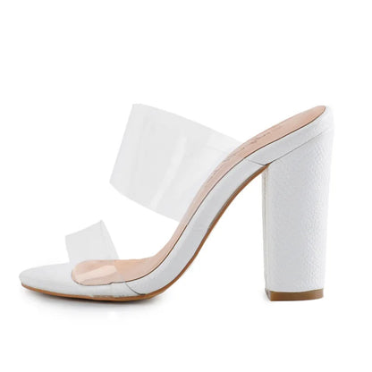 Women's Clear Double Strap Chunky Heel Mule Sandals