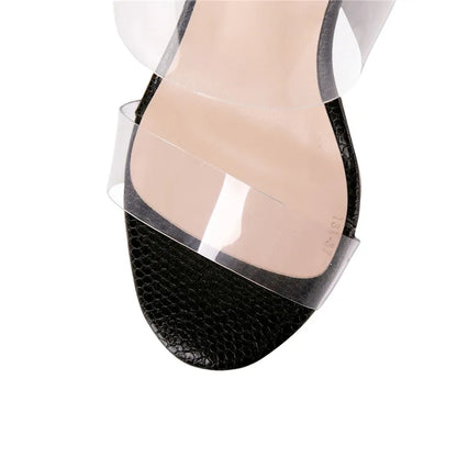 Women's Clear Double Strap Chunky Heel Mule Sandals