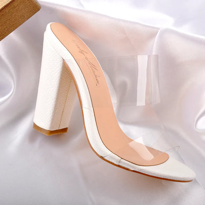 Women's Clear Double Strap Chunky Heel Mule Sandals