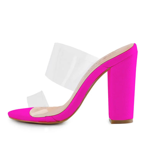 Women's Clear Double Strap Chunky Heel Mule Sandals