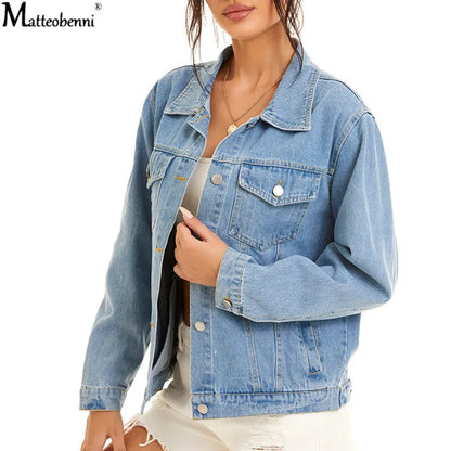 Autumn Womens Denim Jacket Fashion Casual New Jeans Jackets Lady Vintage Loose Washed Distressed Long Sleeve Winter Jeans Coats
