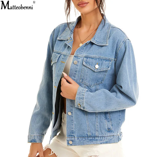 Autumn Womens Denim Jacket Fashion Casual New Jeans Jackets Lady Vintage Loose Washed Distressed Long Sleeve Winter Jeans Coats