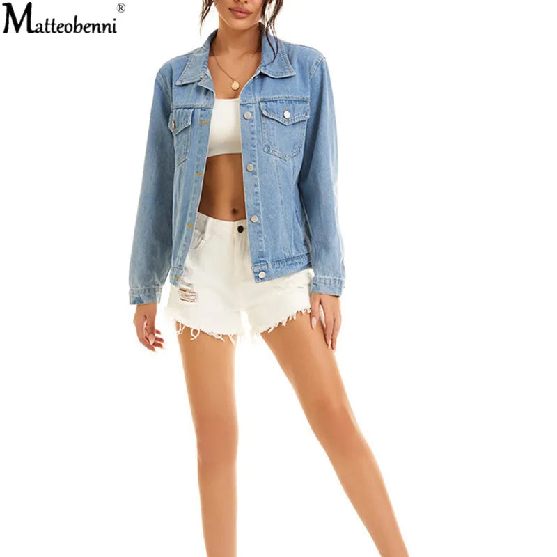 Autumn Womens Denim Jacket Fashion Casual New Jeans Jackets Lady Vintage Loose Washed Distressed Long Sleeve Winter Jeans Coats
