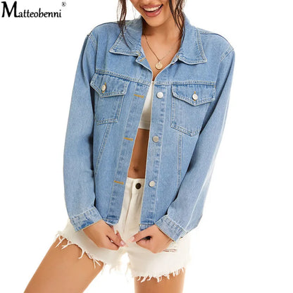 Autumn Womens Denim Jacket Fashion Casual New Jeans Jackets Lady Vintage Loose Washed Distressed Long Sleeve Winter Jeans Coats