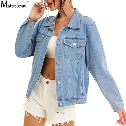 Autumn Womens Denim Jacket Fashion Casual New Jeans Jackets Lady Vintage Loose Washed Distressed Long Sleeve Winter Jeans Coats
