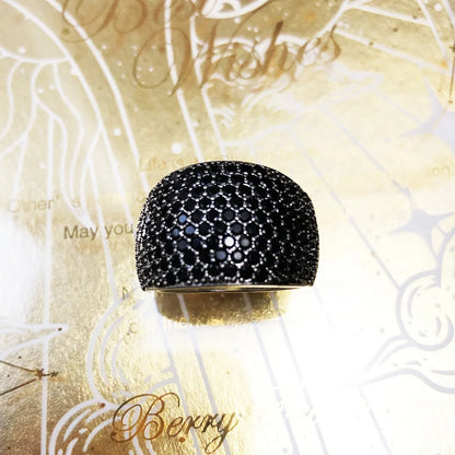 Vintage Black Pave Cocktail Ring in 925 Sterling Silver
