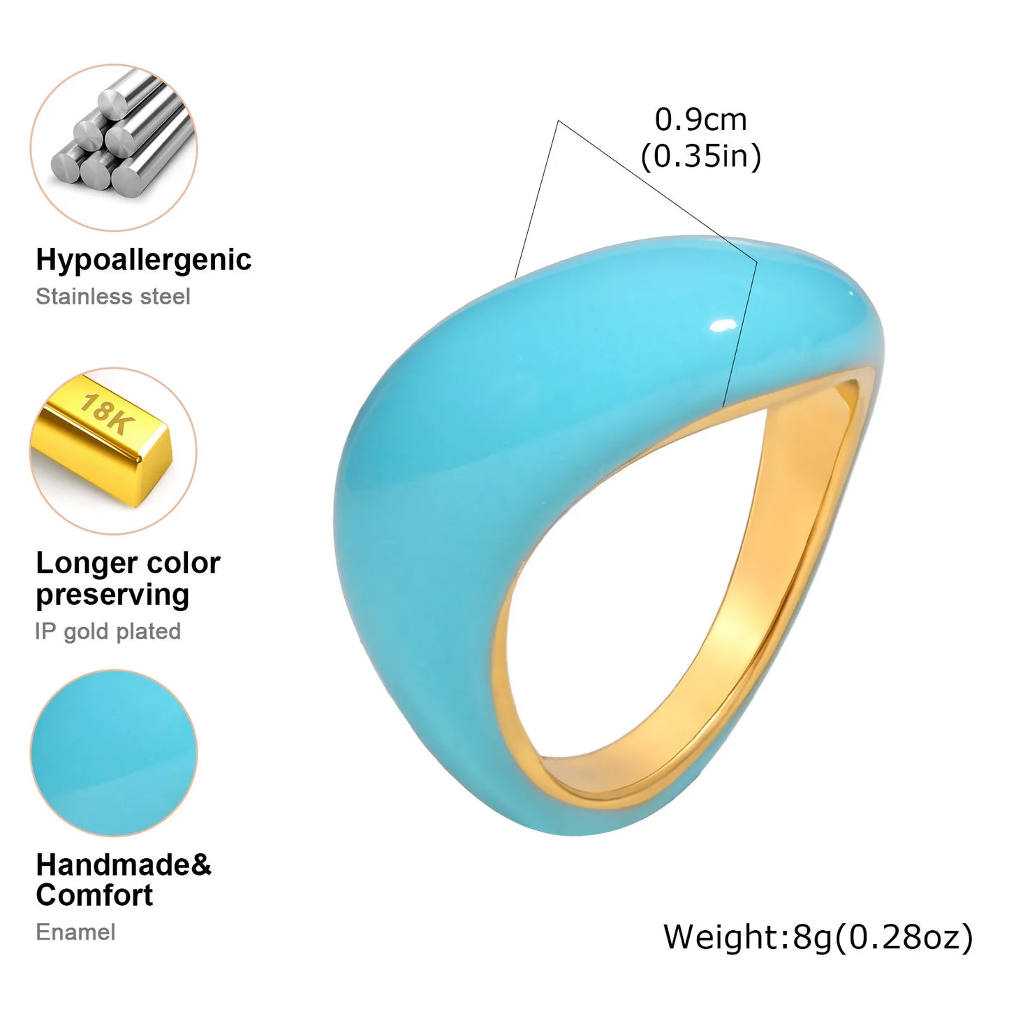 Chunky Open Twist Blue Enamel Statement Ring for Women
