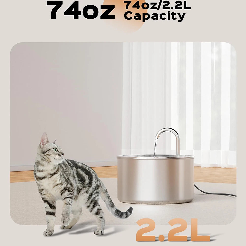 2.2L Stainless Steel Cat & Dog Water Fountain