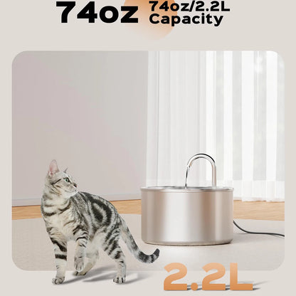 2.2L Stainless Steel Cat & Dog Water Fountain