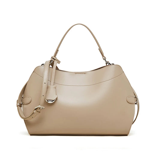 BURMINSA Large Genuine Leather Work Shoulder Bag Women Vintage Brown Cowhide Tote Bag Daily Office Commuter Crossbody Handbags
