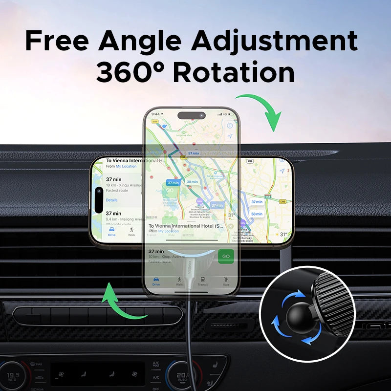 15W Magnetic Wireless Car Charger Phone Holder with LED Light for iPhone 16, 17 Pro Max & MagSafe Compatible Devices