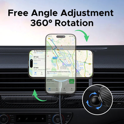 15W Magnetic Wireless Car Charger Phone Holder with LED Light for iPhone 16, 17 Pro Max & MagSafe Compatible Devices