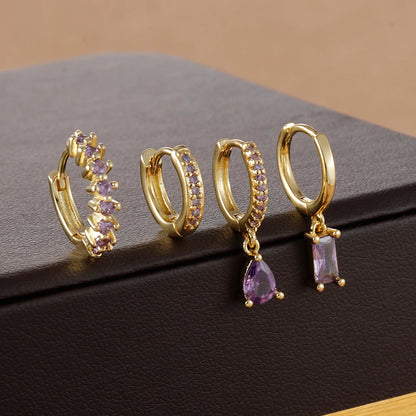 4-Piece Stainless Steel Zircon Huggie Hoop Earrings Set for Women